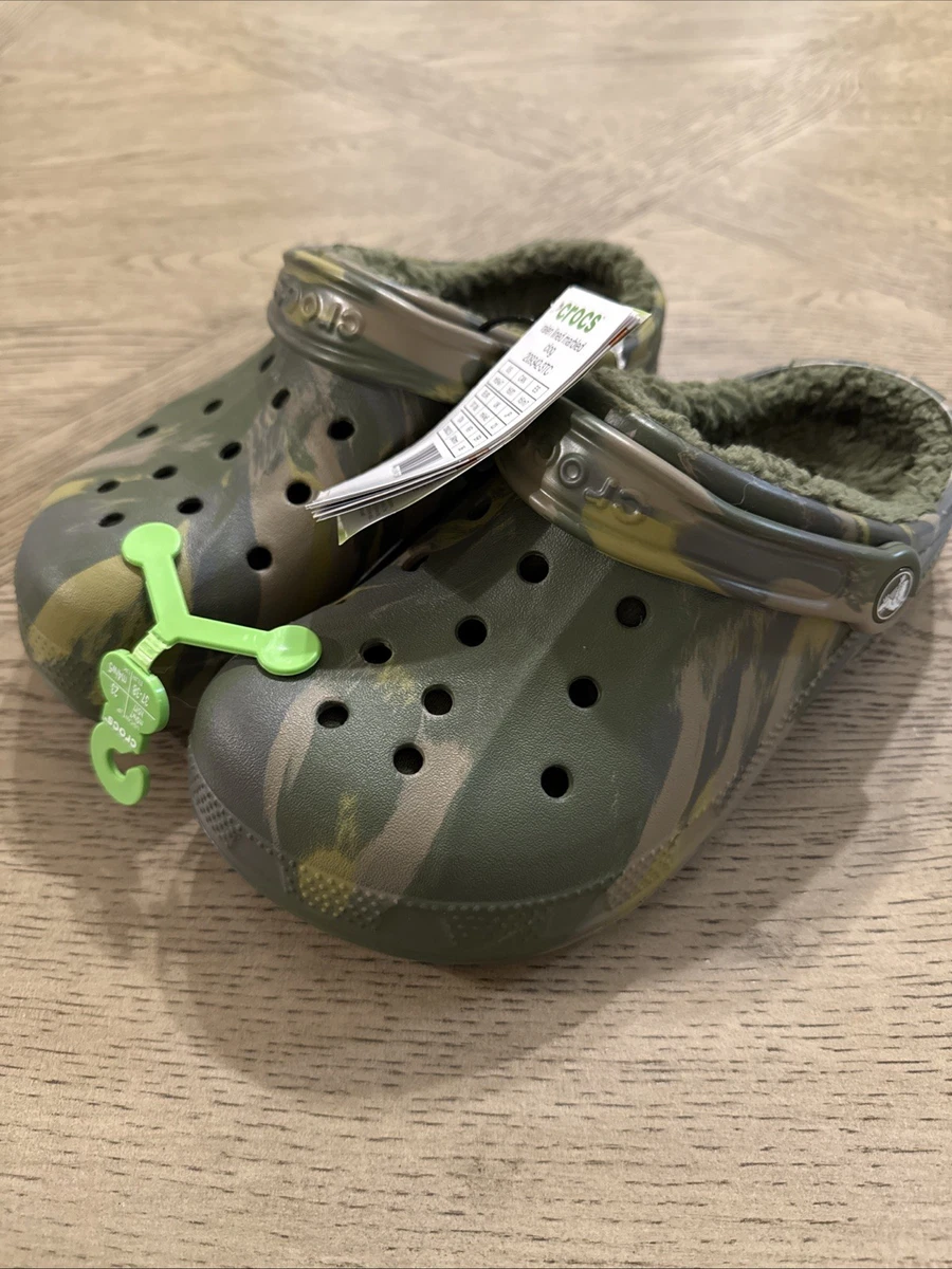Crocs Ralen Lined Army Green Camo Slip On Clog Size Men display picture 1