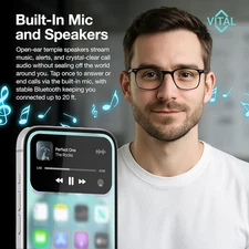 Vital Smart Glasses for Men AI Translation – Open-Ear Bluetooth 5.3 Audio, 16...