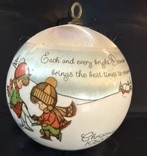 Vintage Hallmark Joan Walsh Anglund Satin Ball Christmas Ornament 1980 Keepsake