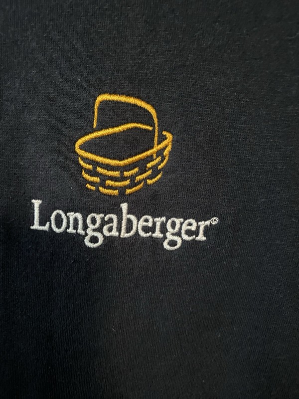 Vintage Embroidered Longaberger 100% Cotton Black T Shirt, Long Sleeve, Sz.L