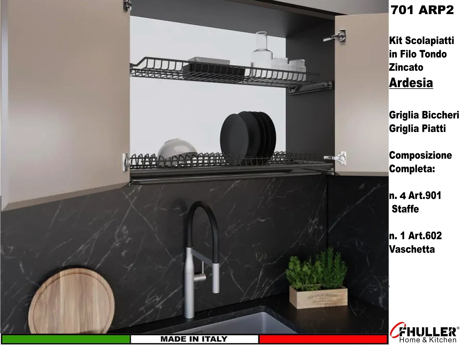 Scolapiatti INOXA-FHULLER Ardesia Pensile 75 Interno 71,4  +4Staffe + 1Vaschetta - 2