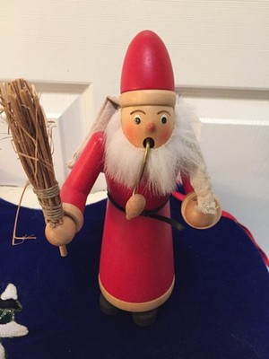 Vintage 1980s German Erzgebirge Wooden Santa Smoker Incense Figure W/Apple Cones