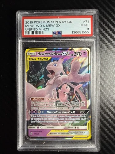 2019 Pokemon Sun & Moon Unified Minds #71 Mewtwo & Mew GX PSA 9 MINT