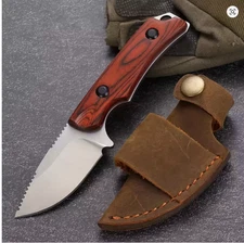 BM 15017 Fixed Blade Knife 8Cr13MoV Wood Handle w/ Leather Sheath