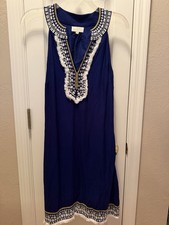 Adorable Mud Pie Women’s Blue Boho Embroidery Trim Sleeveless Dress Size Medium