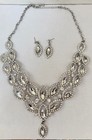 Sparkly Boho Clear Crystal Teardrop Filigree Leaf Necklace and Earrings Set — photo 1
