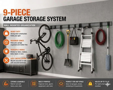 TRINITY 9-Piece Garage Storage Track Wall Organizer Rail w/ Hooks Gray
