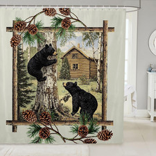 Black Bear Shower Curtain Farmhouse Cabin Hunting Fabric Shower