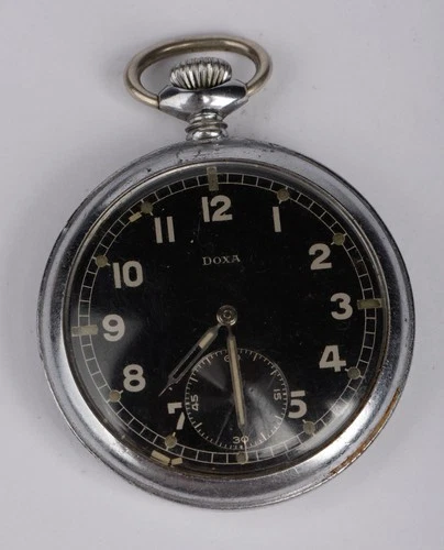 Antique Doxa Pocket Watch Black Dial 50mm – Not Working