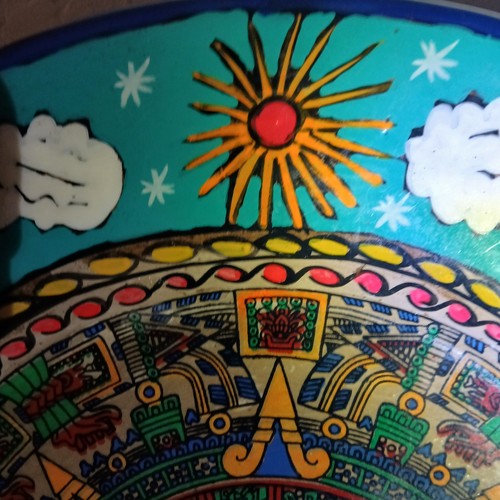 Plato de narración calendario maya pintado a mano Pepe Santiago Oaxaca 16 1/2" - Imagen 4 de 14