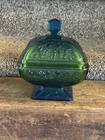Vintage Jeanette Glass Acorns And Oak Leaves CANDY DISH Blue & Green