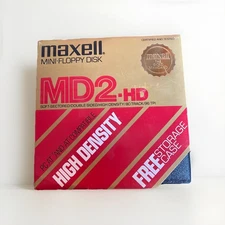 Vintage Maxell Mini MD-2 HD floppy disks, 10 Per Case