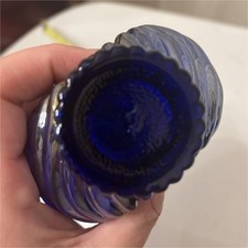 Blue Iridescent Glass Vase Swirl Art Glossy Decorative 5.5 Inch