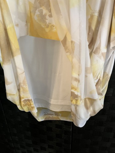 Susan Graver Women’s 3X, Sheer Layered Top, Yellow Brown Floral, Short Sleeve - Picture 8 of 11