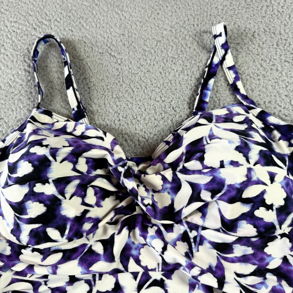 Croft & Barrow Womens Tankini Swimsuit Top Purple White Floral Plus Size 20W - Image 2 of 4