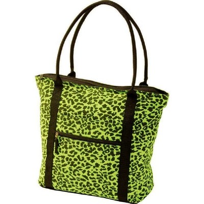 Extreme Pak Neon Green Leopard Print Shopping Tote Cotton Canvas Zippered Bag