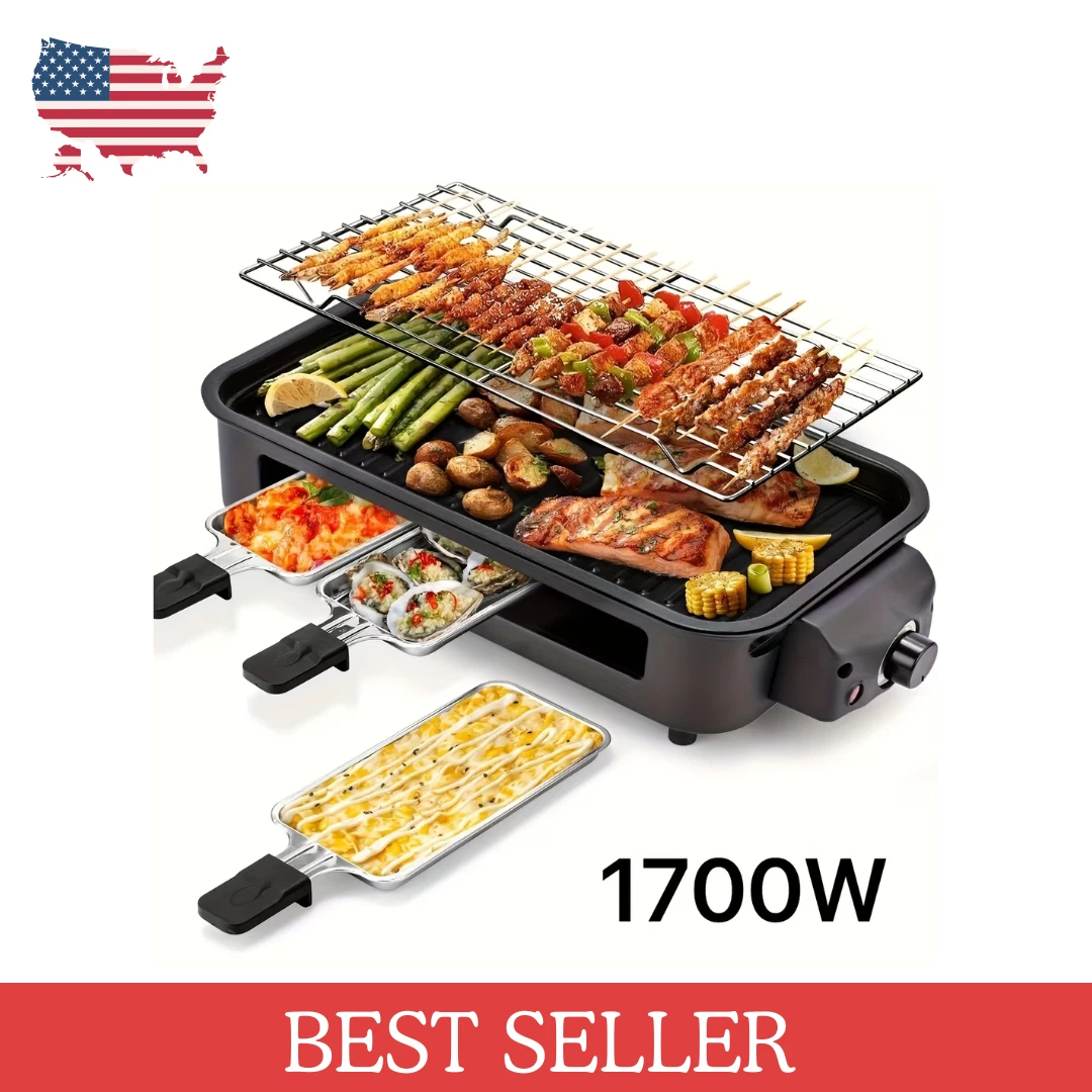 1700W Electric Indoor Griddle, Large Nonstick Cooking Plate, Smokeless BBQ Grill