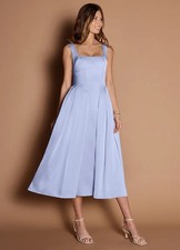 Azazie Atelier Eirlys Pale Periwinkle Blue Satin Cocktail Bridesmaid Midi Dress