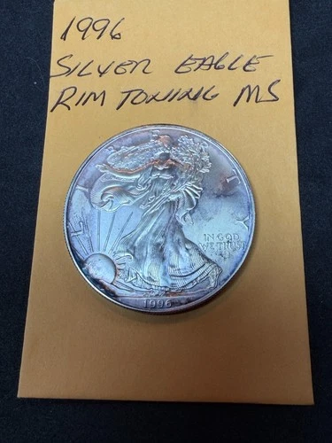 1996  WALKING LIBERTY AMERICAN EAGLE .999 FINE SILVER DOLLAR COIN 1oz. TONED RIM