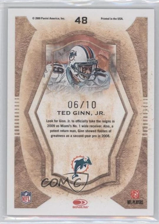 2009 Donruss Threads Pro Gridiron Kings Black Framed /10 Ted Ginn Jr #48 - Image 2 of 2