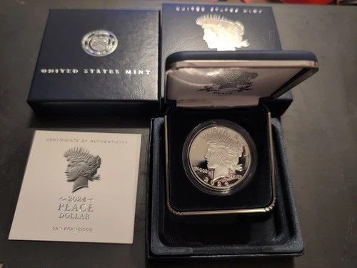 2024-S $1 Proof Peace Silver Dollar w/ Box, OGP &COA