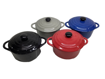 NEW! Set of 4 Creative Co-Op Mini Stoneware Dutch Oven Red, Blue, Black & Grey