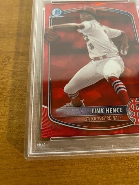 2025 Bowman Sapphire Tink Hence Prospects True Red Refractor 1/5 PSA 9 - Image 2 of 3