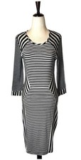 Diane Von Furstenberg Dress Small Black White Striped Haven Sheath Bodycon Mini