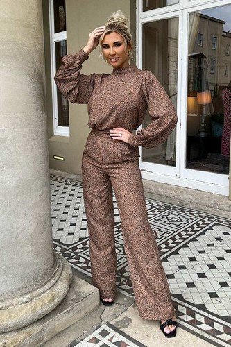 In The Style Billie And Suzie Petite Tan Leopard Print Wide Leg Trousers UK 6 - Picture 3 of 3