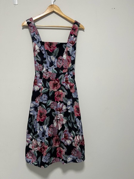 Collections womens a-line dress midi black red blue floral print 10