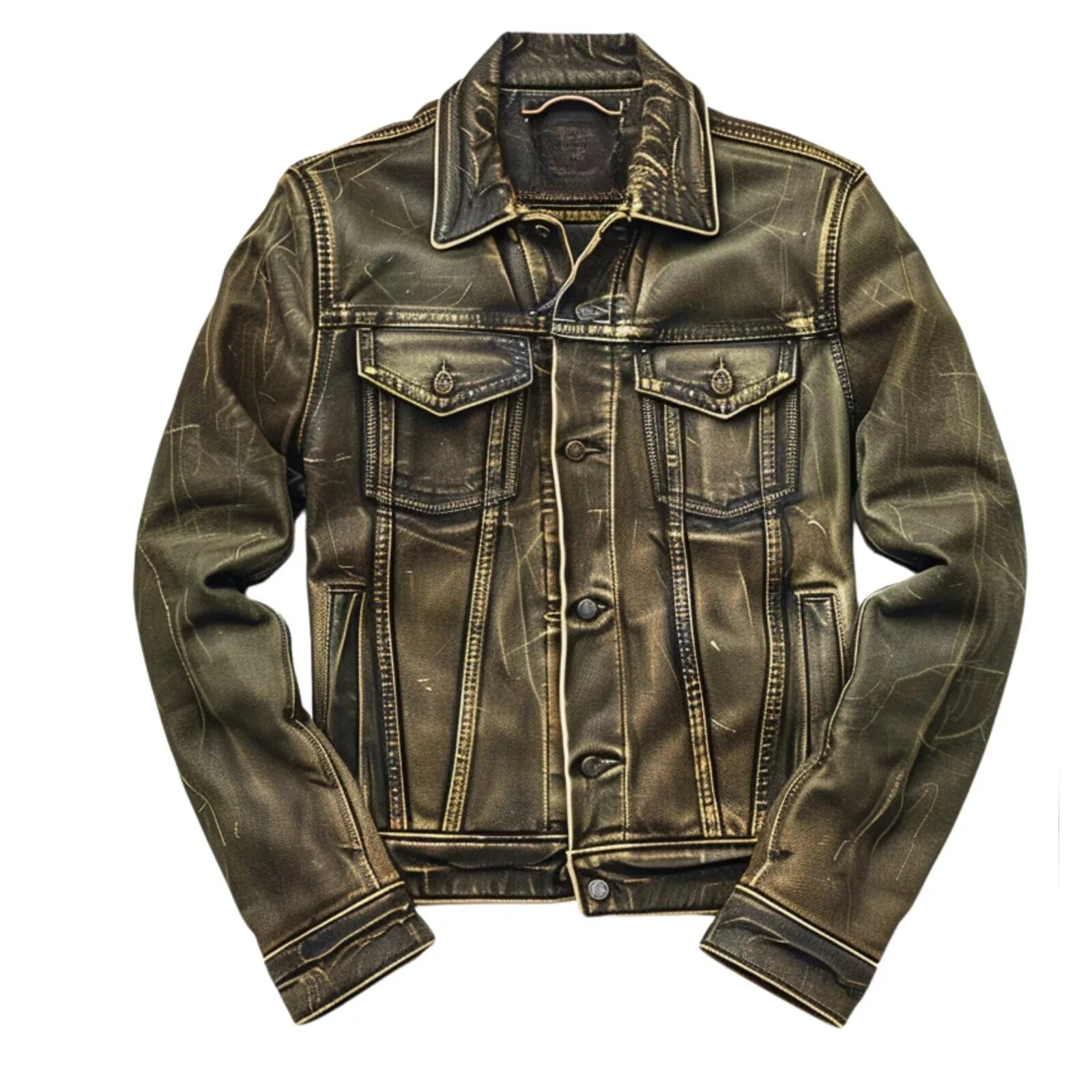 Real Lambskin Vintage Trucker Style Leather Jacket dusty brown vintage Jacket