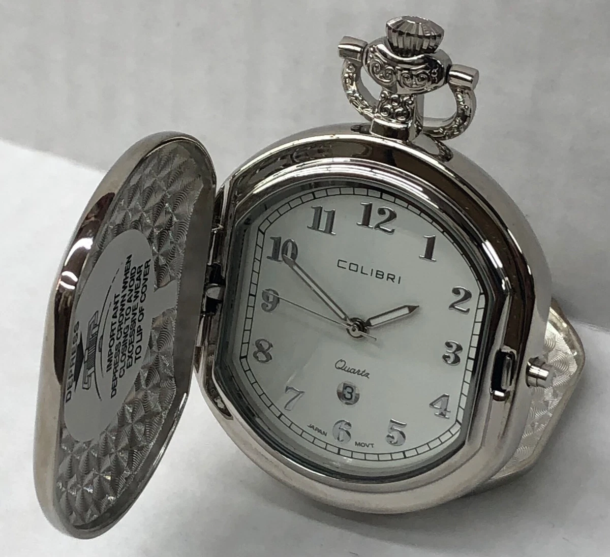 NEW Colibri Quartz Silver Pocket Watch Model PWQ092008C eBay