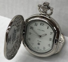 NEW Colibri Quartz Silver Pocket Watch Model PWQ092008C