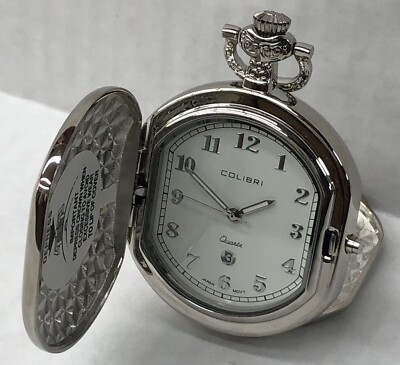 NEW Colibri Quartz Silver Pocket Watch Model #PWQ092008C