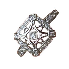 Square Sterling Silver Ring with Cutouts Sparkling Zirconia on Band Size 7