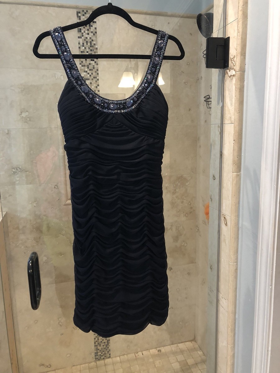 cache navy blue dress Cache Navy Blue Beaded Formal Evening Gown S 4 Ruched