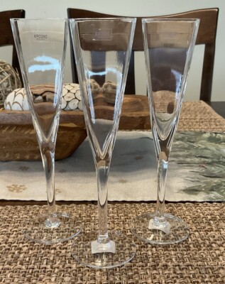 Set Of 3 Crate & Barrel Krosno Poland Square Top Zara Champagne Flutes
