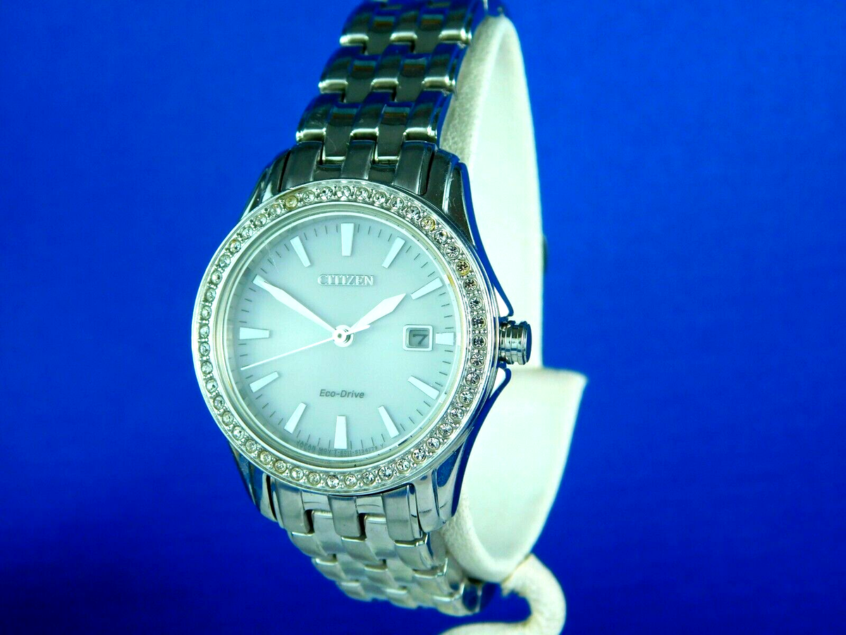 citizen eco drive ladies dress watch CITIZEN ECO-DRIVE E011-S094461 DIAMOND CRYSTALS BEZEL SS LADIES WRIST WATCH