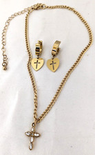 Child's Goldtone Cross Adjustable Necklace and Pierced Earrings Set Unbranded