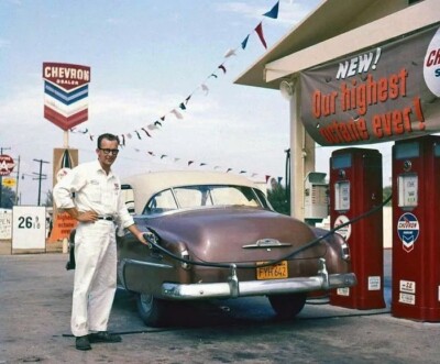 Chevron Gas Station 1950s POSTER 24 X 18 Inches Wall Art