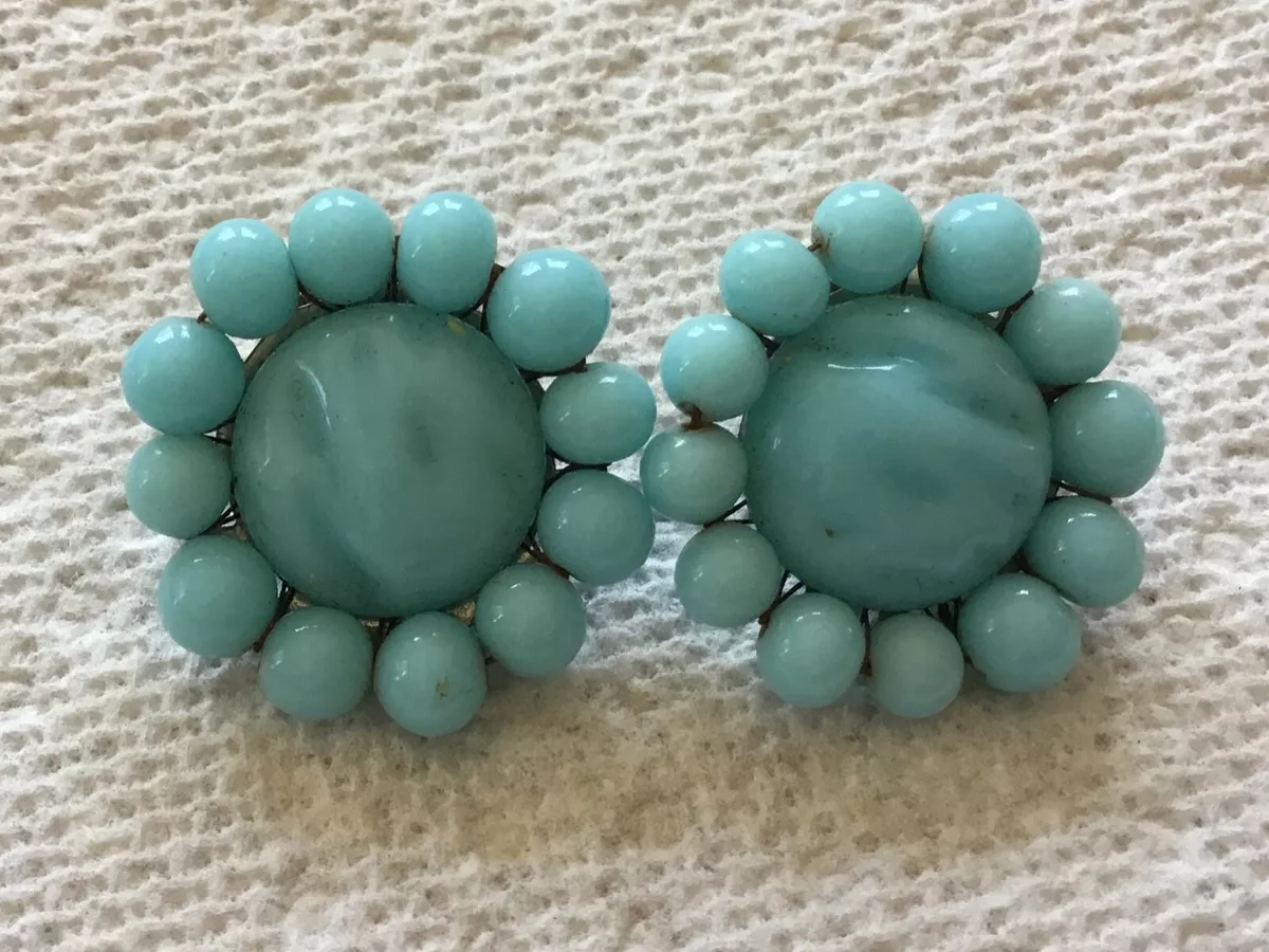 Vintage Blue Clip on Earrings Light Blue Japan Signed W53 eBay