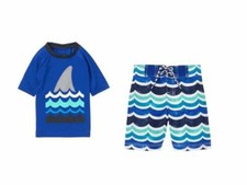 NWT Gymboree Two-piece Boys Size 18-24 M Rash Guard Top  Wave Swim Trunks