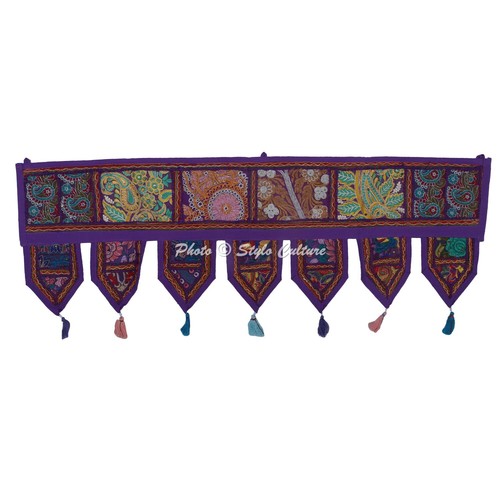 Indian Balcony Curtain Toran Door Hanging Purple Patchwork Embroidered Ethnic - Picture 3 of 4