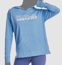  35 Champion Women's Blue Long-Sleeve Logo Pullover Hoodie Sweater Size XL
