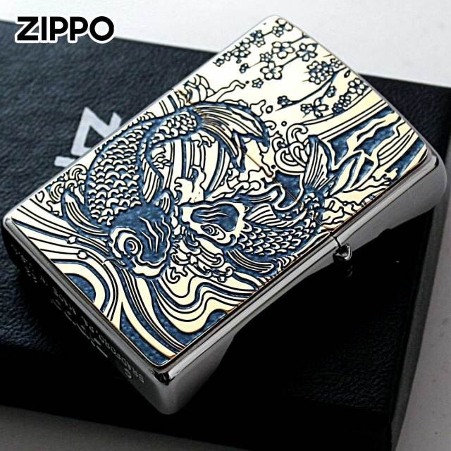 Zippo Carp Blue #200 Gold Plated Double Sided Nickel Plated 2MPP