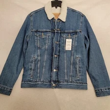 Levis Sherpa Trucker Jacket Mens SMALL BLUE Outdoor Button Biker Cowboy NWT