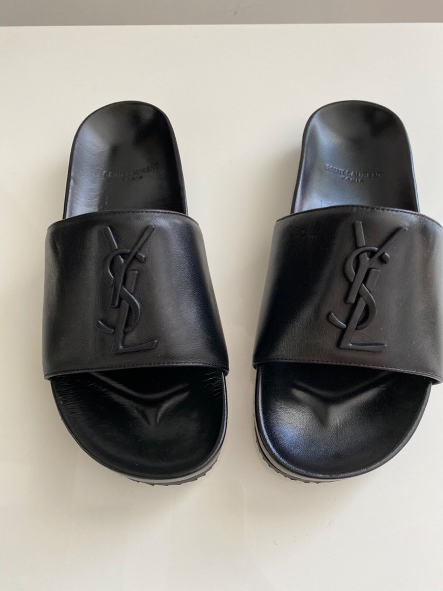 【関税&送料込み】Saint Laurent Leather Slides New Women's Saint Laurent Paris Joan Fabulous Logo Leather