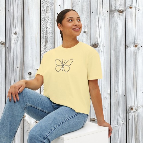 Butterfly Women's Boxy Tee, Casual T-Shirt, Gift for Her, Summer Top, Nature - Imagen 11 de 17