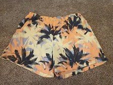 Columbia PFG Swim Trunks Shorts L Palm Trees Fish Bright Orange/Yellow Pockets