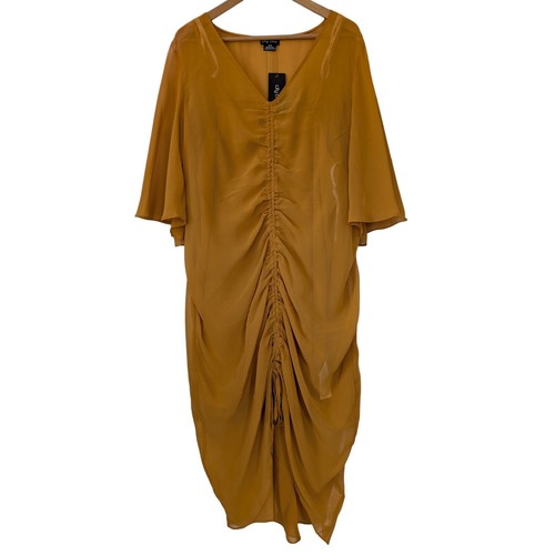 City Chic Drawn Up Dress Ruched Semi-Sheer Size S / 16 Honey NWT
